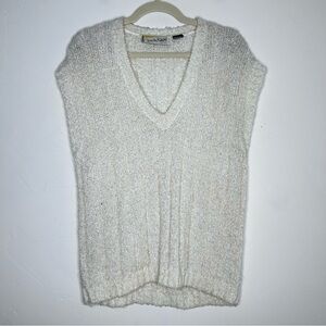Vintage Diane Von Furstenberg Cream Loose Knit Sweater Vest Size Medium Preppy